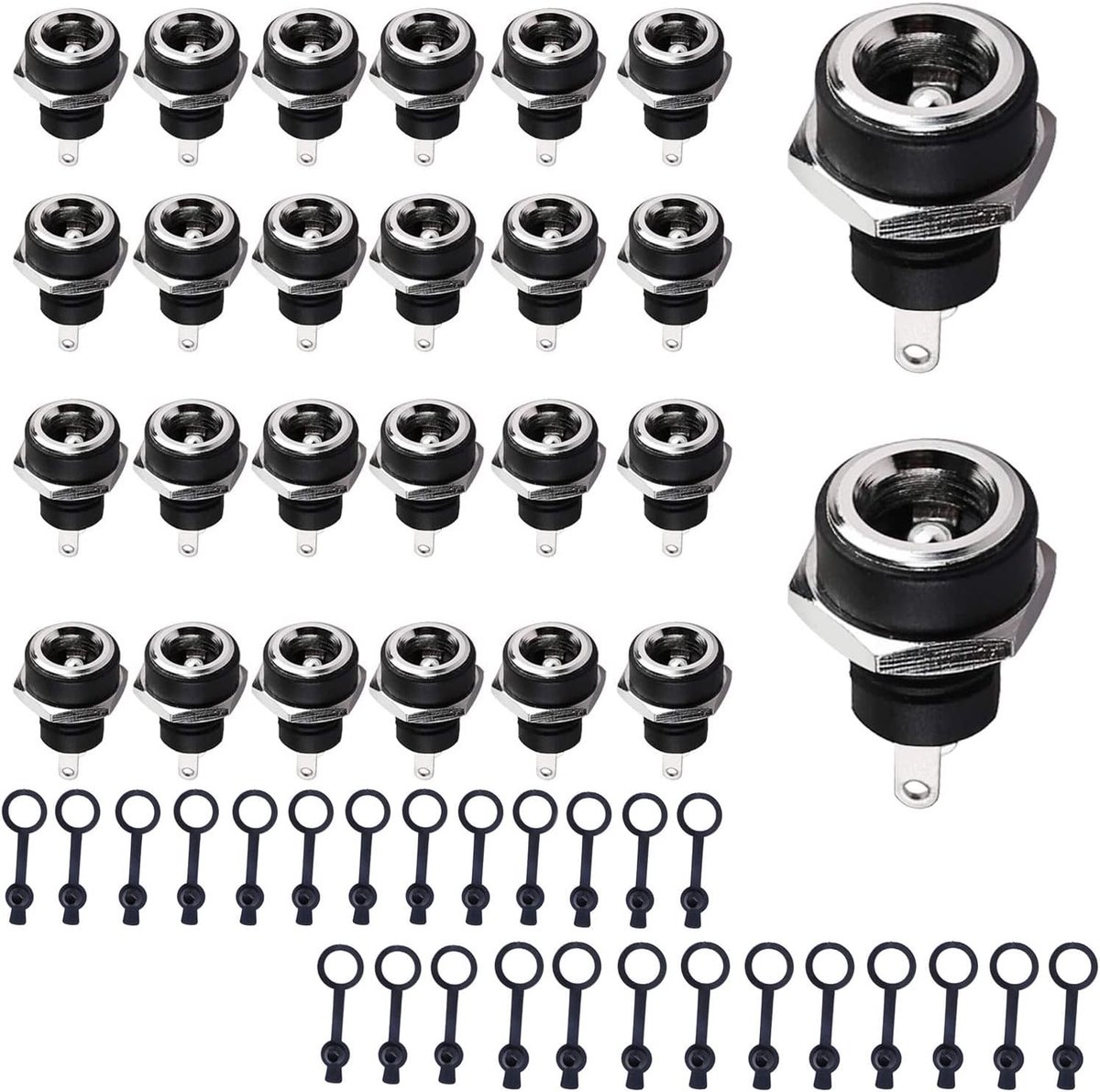 SnelShoppen - 52 Stuks DC Voeding Aansluitingen 5.5 x 2.1mm / 5.5 x 2.5mm met Stofdichte Deksel voor Paneelmontage, Hoogwaardige Metalen Aansluitingen