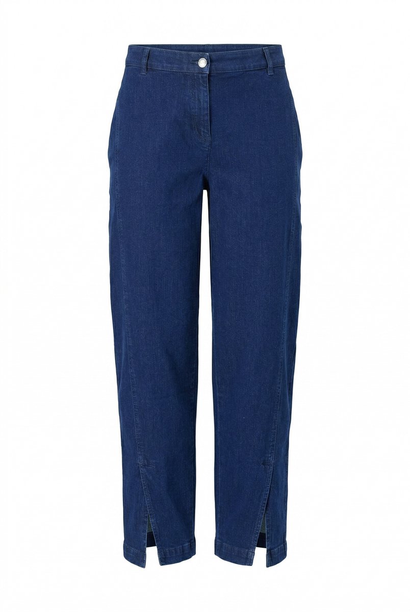 Ulla Popken - Dames - Barrel-jeans wijde pijpen siernaden - Donkerblauw denim - Maat 60