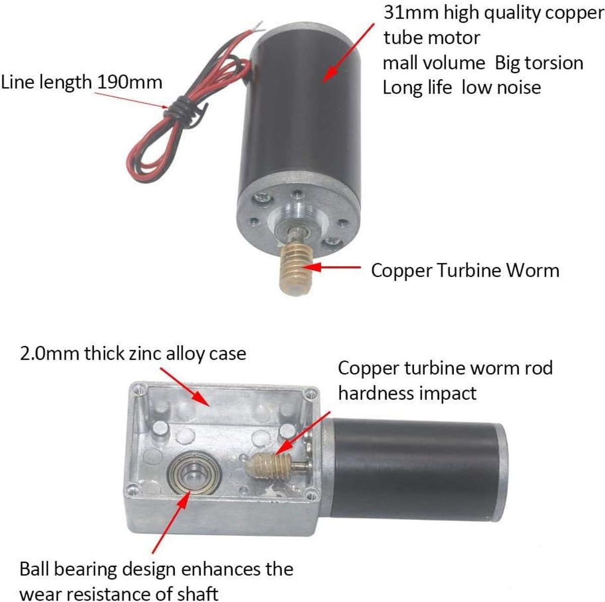 SnelShoppen - Worm Gear Motor Laag Geluid Hoge Koppelsnelheid Verminderde Elektrische Versnellingsmotor Reversible Worm Gear Motor 8mm As 12V (12V, 12