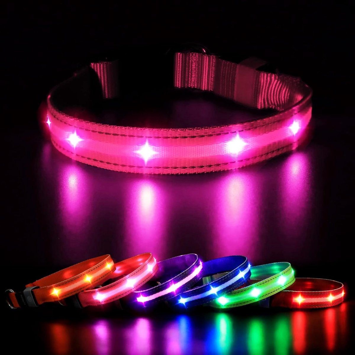 Hondenhalsband LED - Verlichte Kraag - Veiligheid in Donker - Waterdicht Oplaadbaar - Maat M - Roze