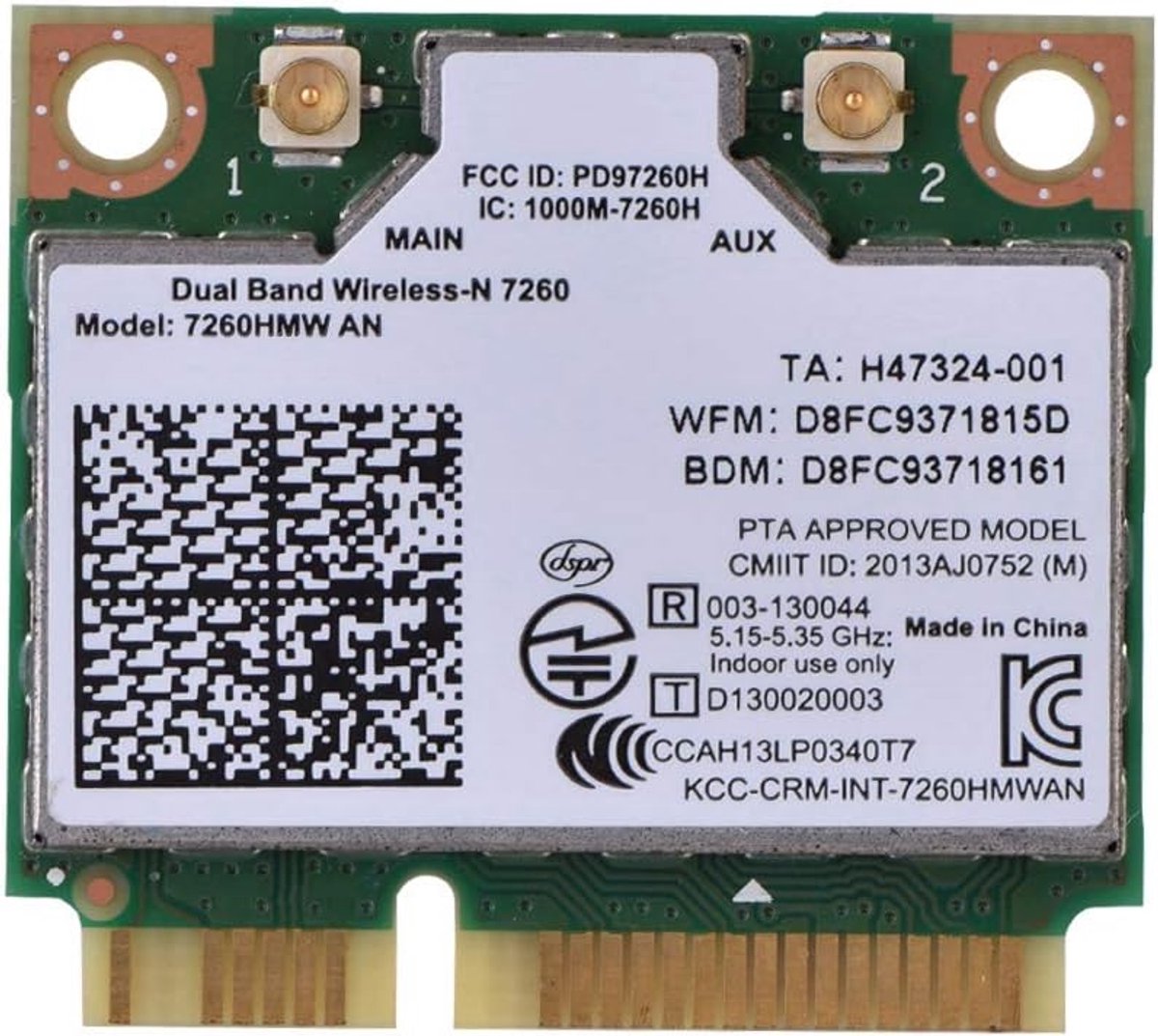 SnelShoppen - Mini PCI-E WiFi Kaart 300Mbps met Bluetooth 4.0 voor Desktop, Notebook en All-in-one Machine - Dual Band 2.4G/5G - Sterke Compatibilitei