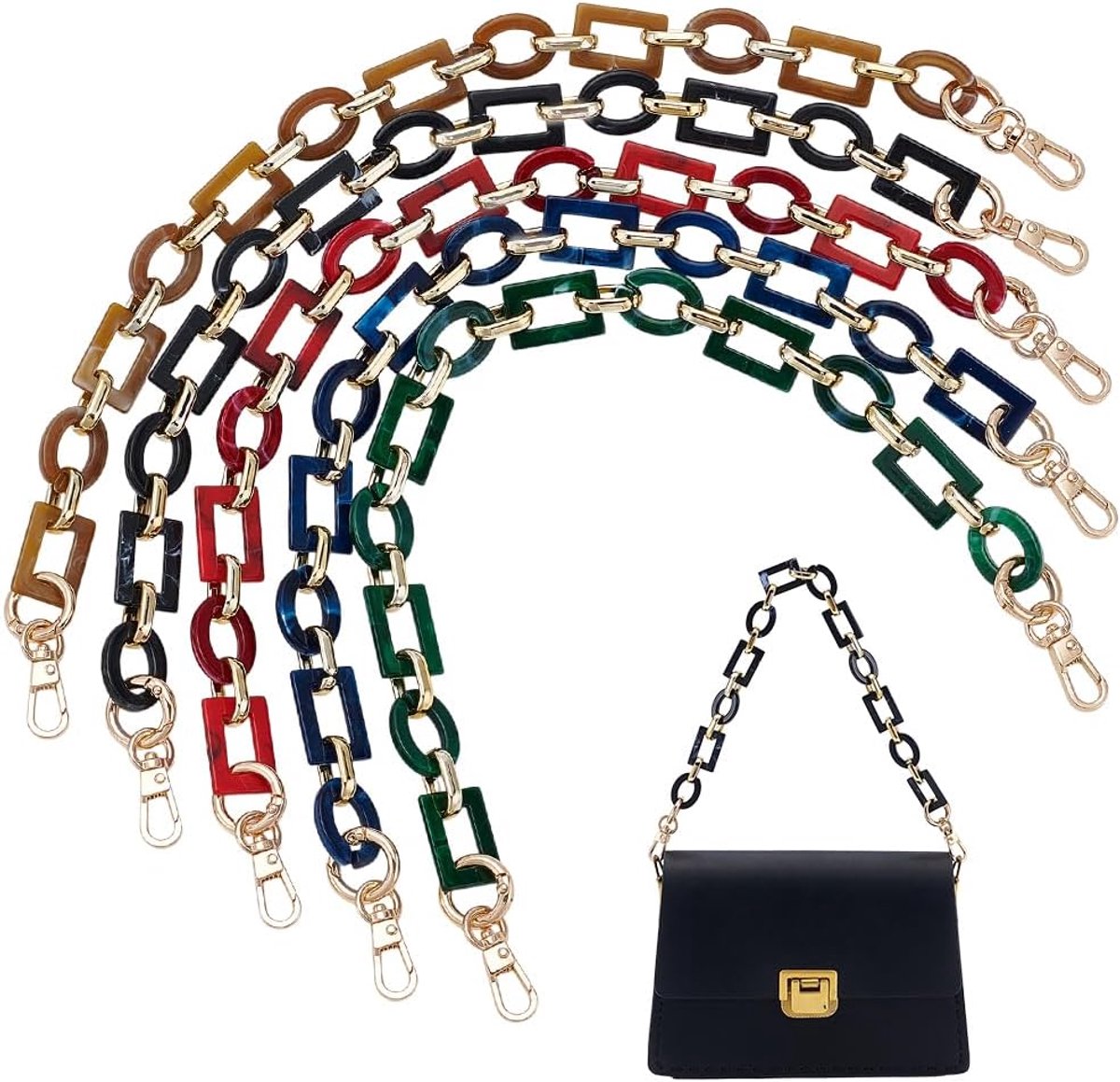 SnelShoppen - Multicolor 16.5 Inch Acryl Chain Strap voor Handtas, Clutch, Portemonnee, Schoudertas, Vintage Retro Look, Duurzaam en Stevig, 5 Kleuren