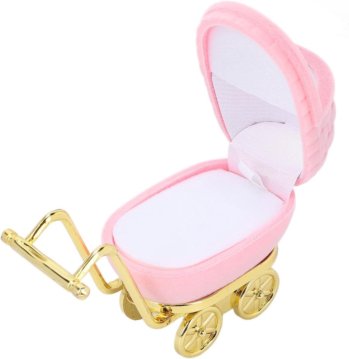 SnelShoppen - Babywagen Doos, Sieraden Doos Decoratief voor Baby Tandjes, Ringen, Oorbellen, Roze, Zacht Voering, Organisatie voor Sieraden, Kinderen,