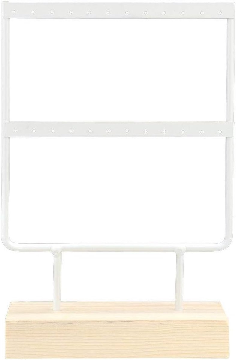 SnelShoppen - 24 Gaten Sieradenopberger - Hanging Metal Display Stand voor Oorbellen, Kettingen, Armbanden - Houten Basis - Wit - Duurzaam en Milieuvr