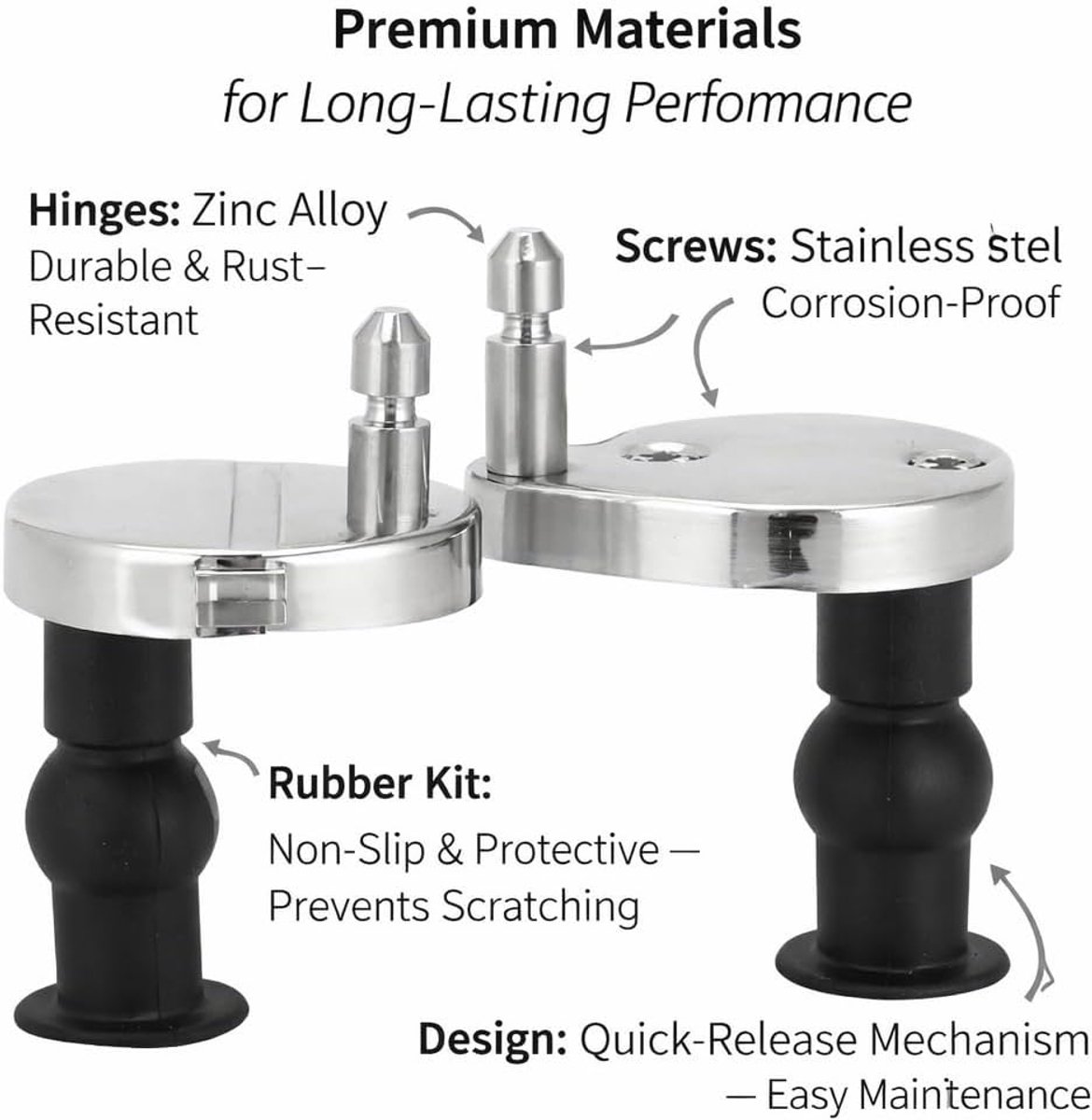 SnelShoppen - Upgraded Toiletzitting Hinge Fixings - Fastening Nuts, Schroeven, Haringen met Snelle Ontgrendeling, Rubber Achterwand voor Wandtoilet -