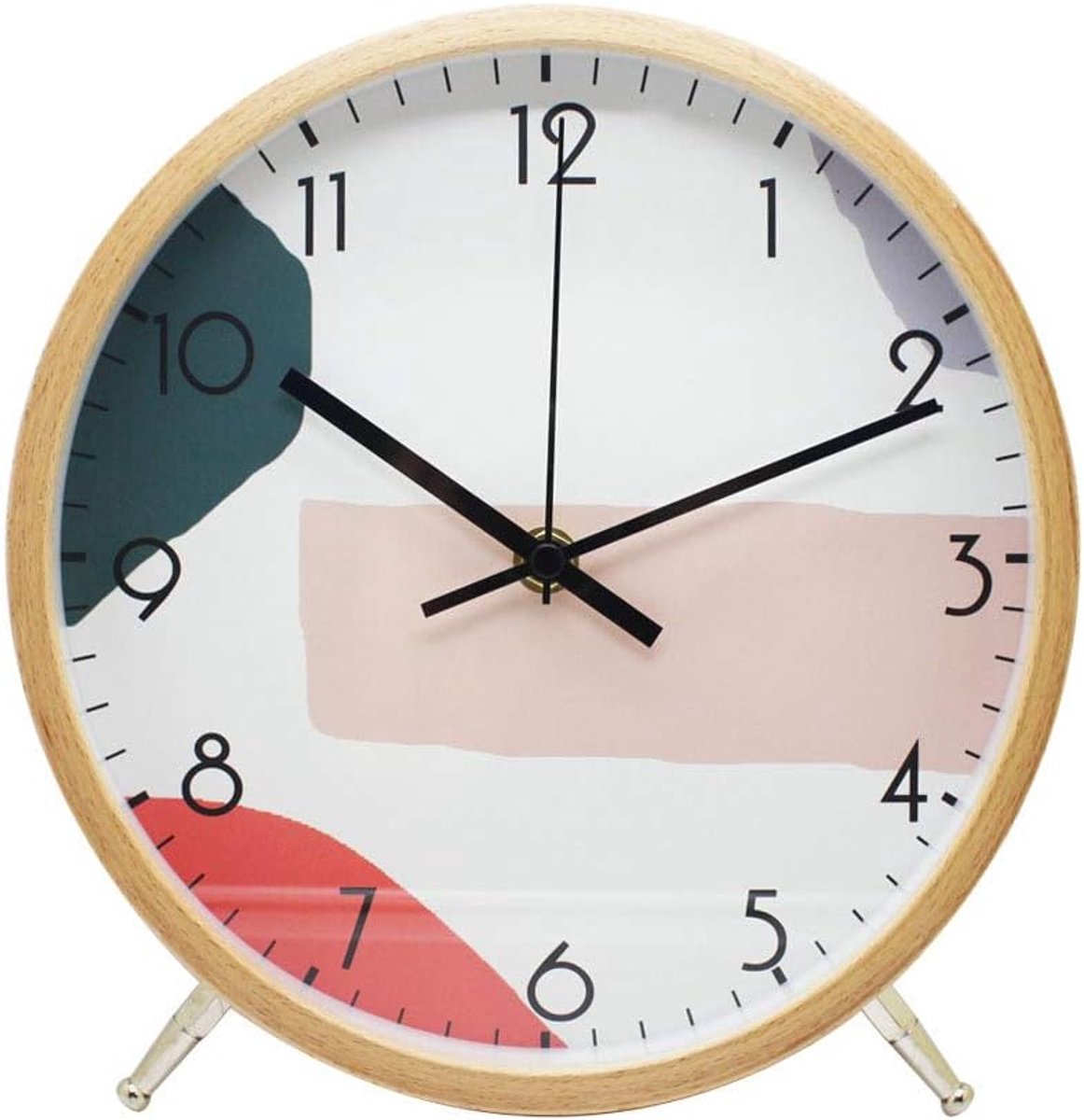 SnelShoppen - 8.6 Inch Houten Wandklok Stille Woonkamer Keuken Modern Design Wandklokken 22cm Hangende Quartz Klok Analoge Tafelklok (Geometrisch)