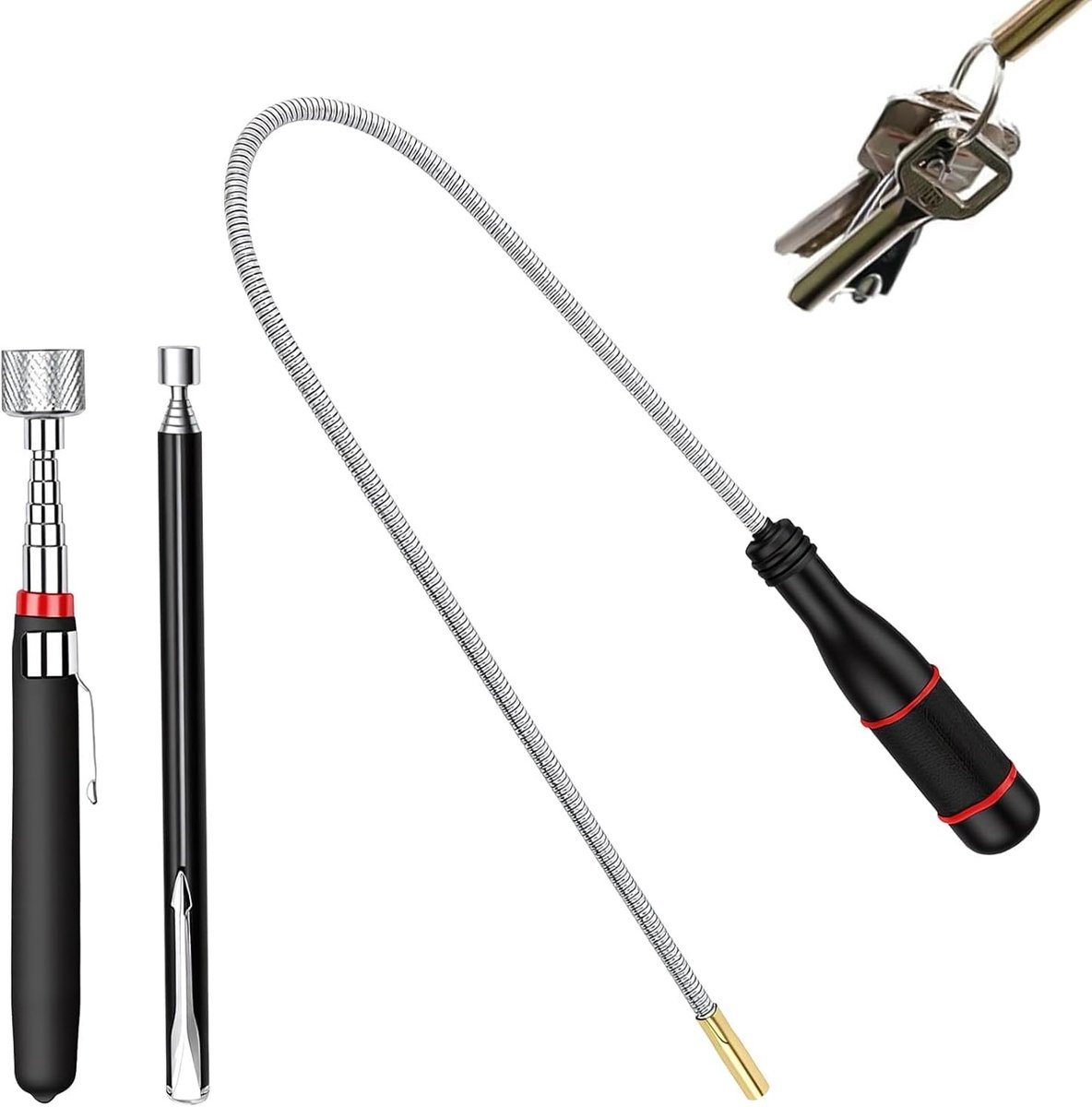 3 stuks telescopische magneetstaaf, uittrekbare magneetset voor schroeven, spijkers en metalen onderdelen, ideaal voor werkplaats en huishouden, sterke magneetlifters