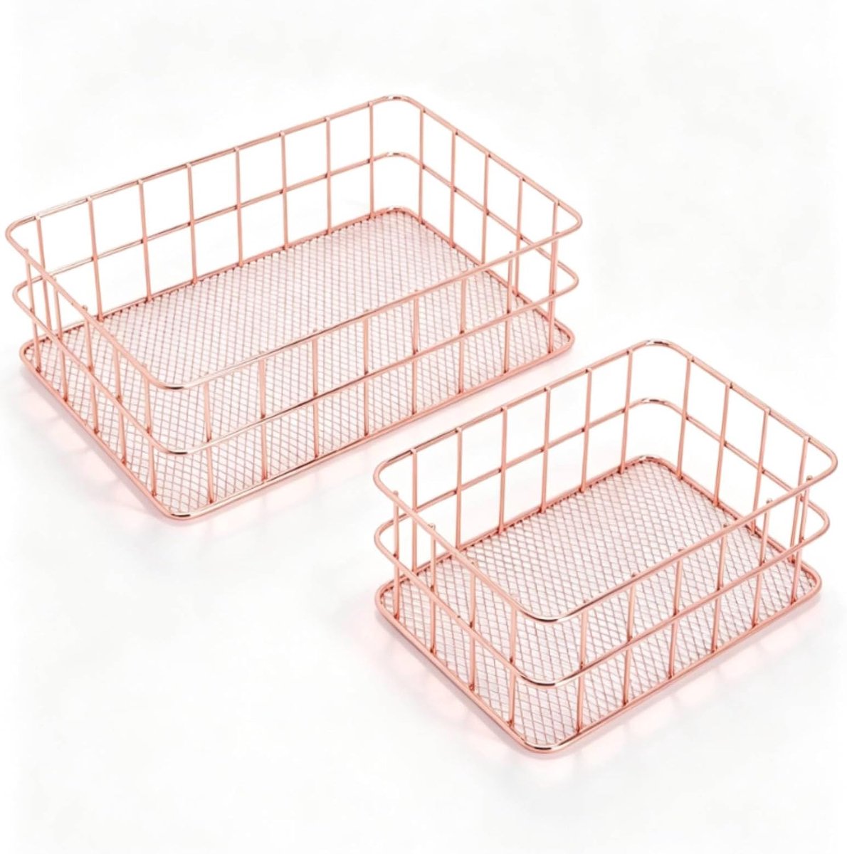 SnelShoppen - 2-delige rosegouden bureau organizer, metalen manden make-up organizer trays voor opslag van cosmetica en kantoorbenodigdheden
