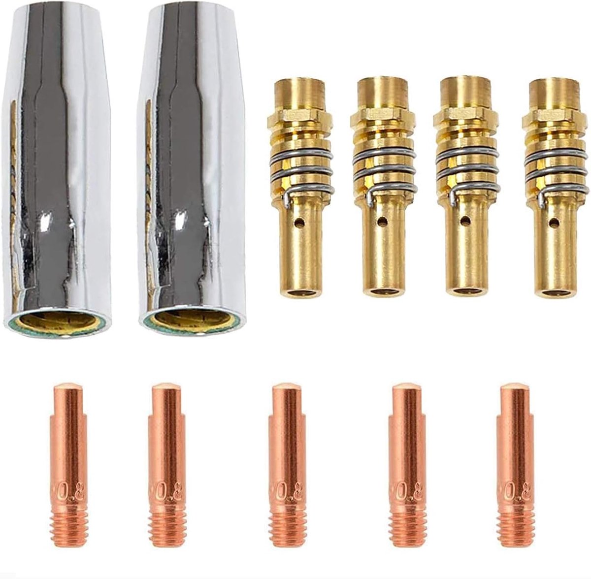 11PCS Nozzles Contact Tips Holder, Welding Torch Accessories Kit 2pcs Nozzles, 5pcs Contact Tips and 4pcs 0.8mm M6 - ShopVlot
