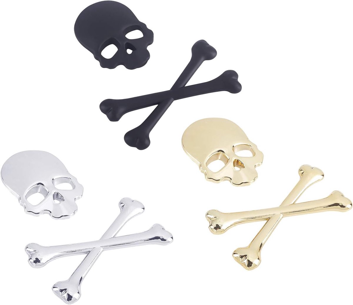 SnelShoppen - 3 Stuks Coole 3D Skull Metaal Skelet Kruisbeenderen Auto Motor Embleem Badge voor Auto Bumper Raam Laptops Bagage - Goud Zilver Zwart