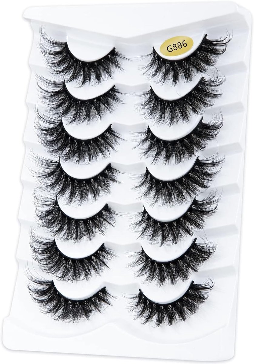 SnelShoppen - G886 Valse Wimpers, 7 Paar, 6D Natuurlijke Wimpers, Herbruikbare Handgemaakte Wimpers voor Make-up, Fluffy en Zacht, Perfect voor Feest