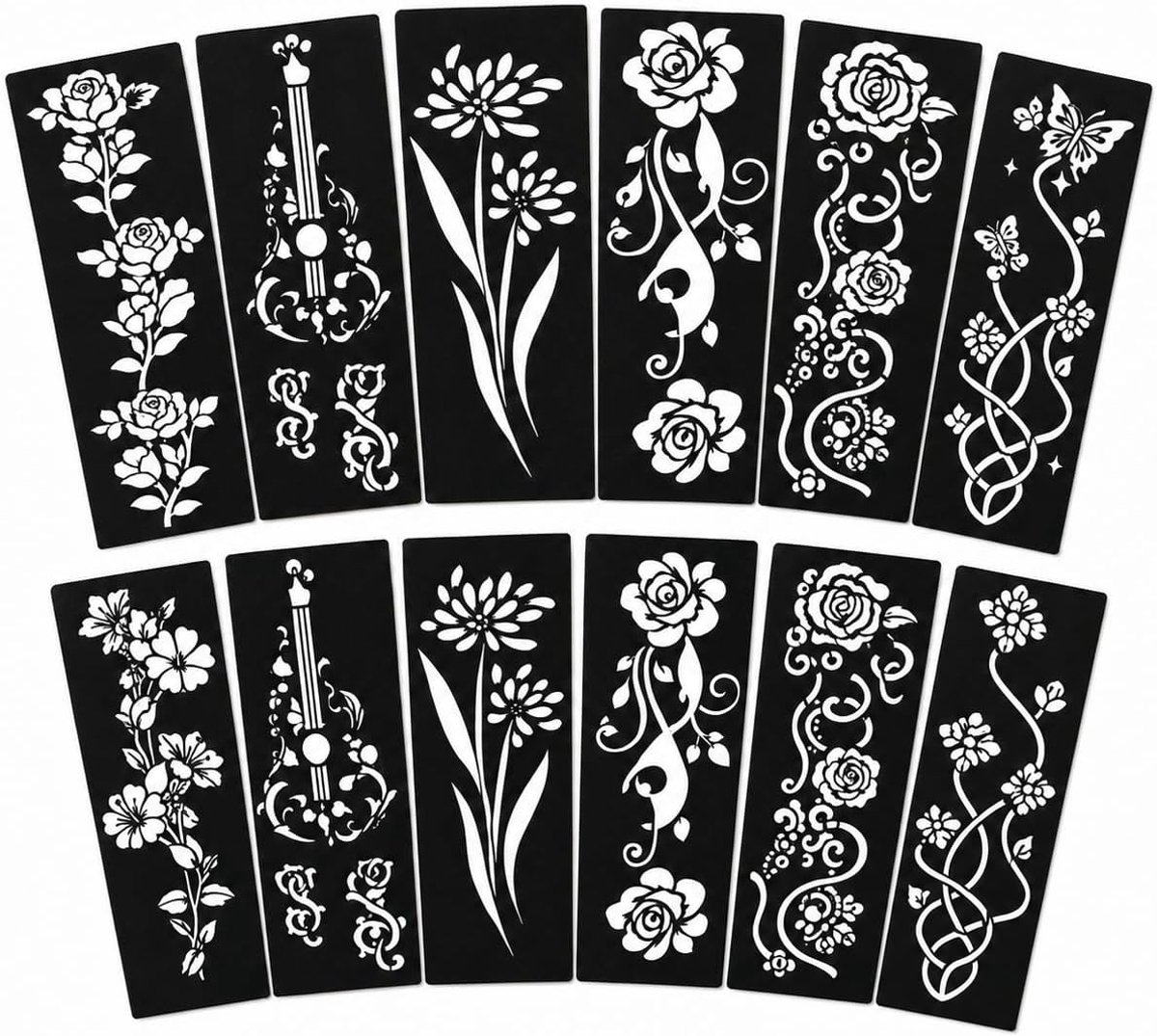 Tatoeagesjablonen 12 Stuks - Zelfklevend en Herbruikbaar - Bloem en Vlinder Motieven - Ideaal voor Beginners - ShopVlot