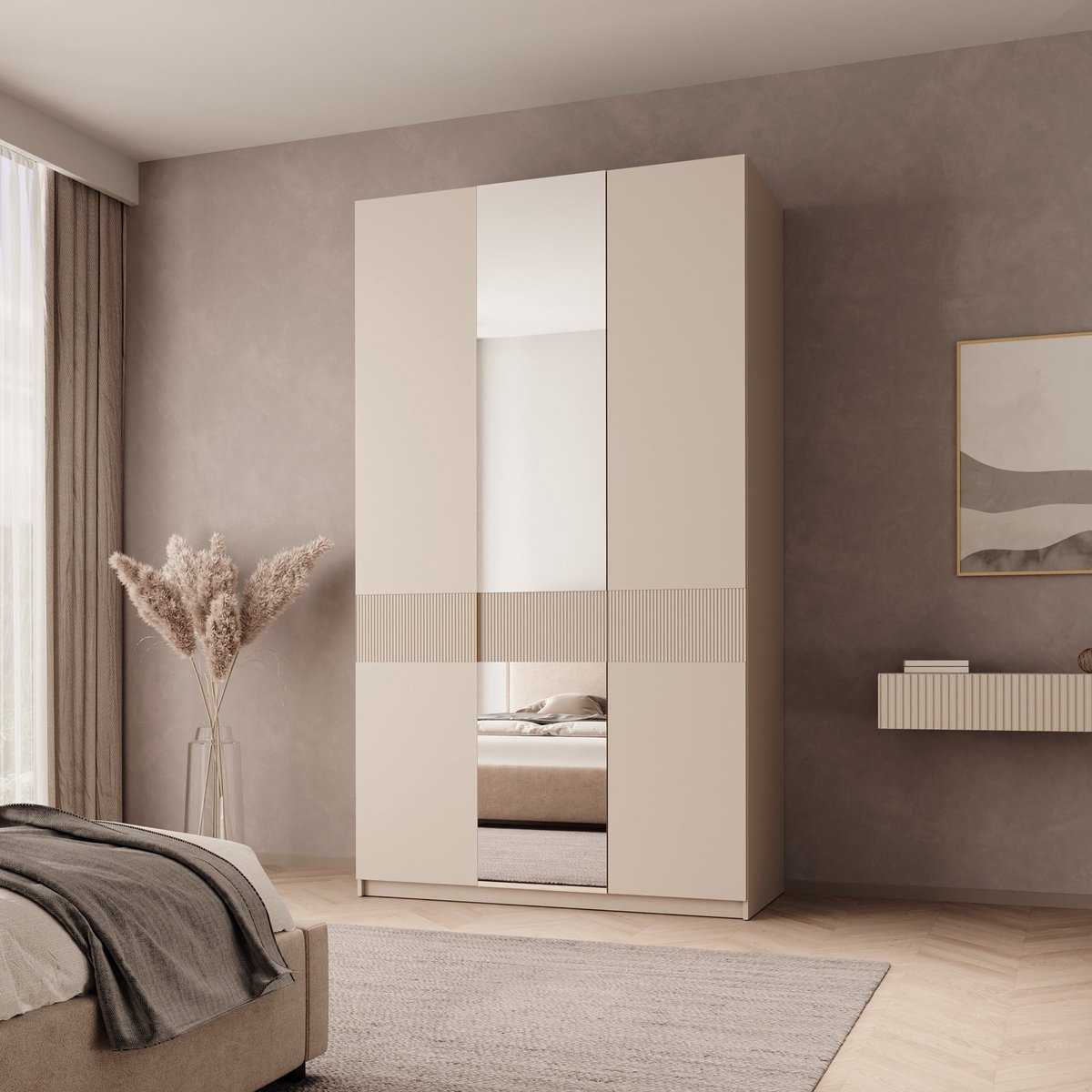 Meubella - Zelvai - Kledingkast 3-deurs - Beige - 135x60x237 cm