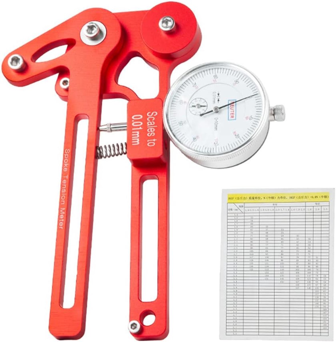 SnelShoppen - Spoke Tension Gauge Spaken Spanning Meter voor Fietsen, Hoogwaardige Aluminium en Staal, Mechanisch en Elektronisch, Rood, Draagbaar Ont