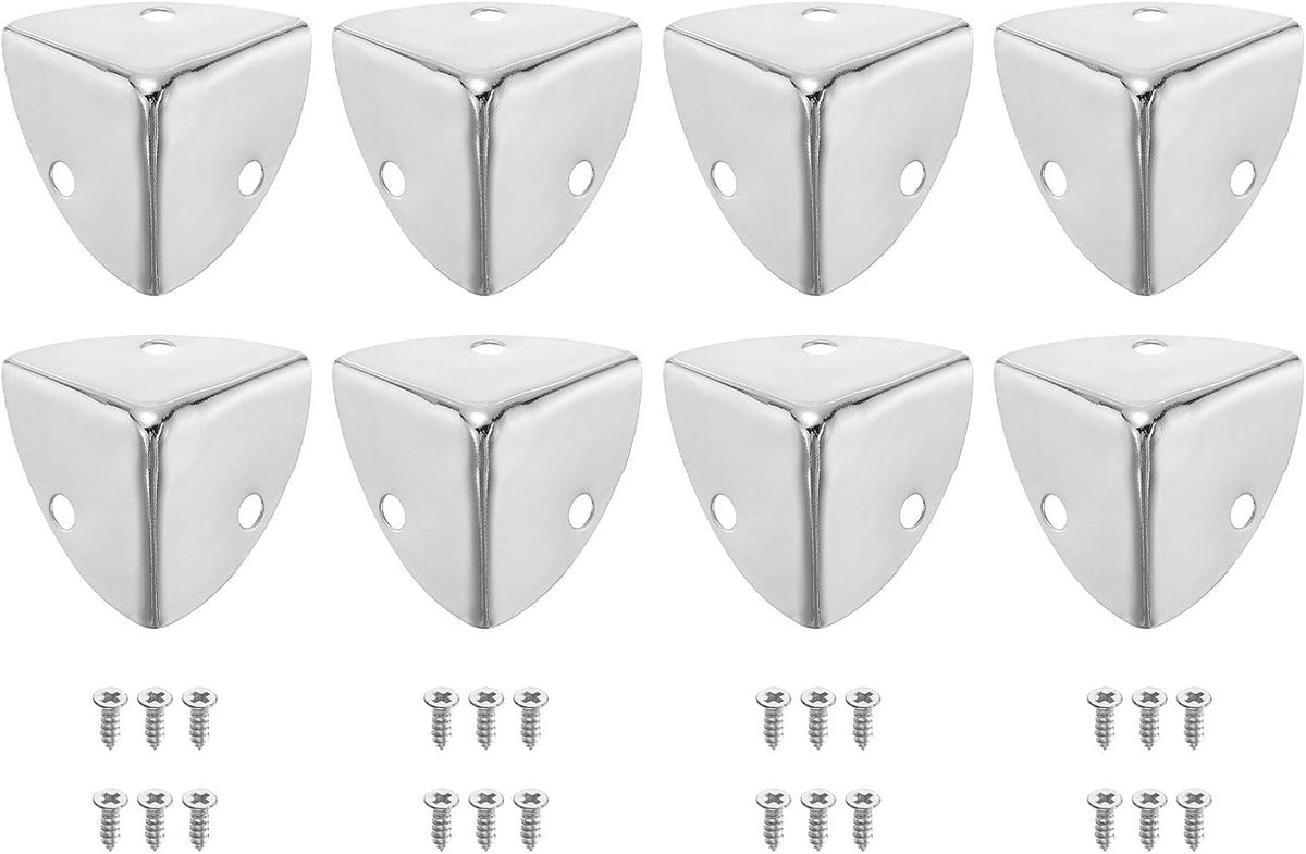 Set van 8 Vintage Metalen Hoeken, 23mm Decoratieve Hoekbescherming voor Meubels, Juwelenkisten en Houten Dozen, Inclusief Schroeven en Zilverafwerking
