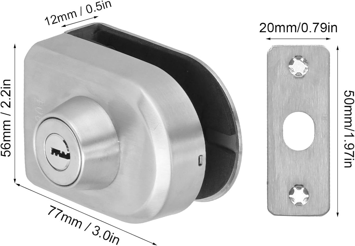 SnelShoppen - Push Sliding Poortslot Antidiefstal Anti-Pry Foam Pad RVS Frameless Glazen Deursloten voor 10-12mm Glas