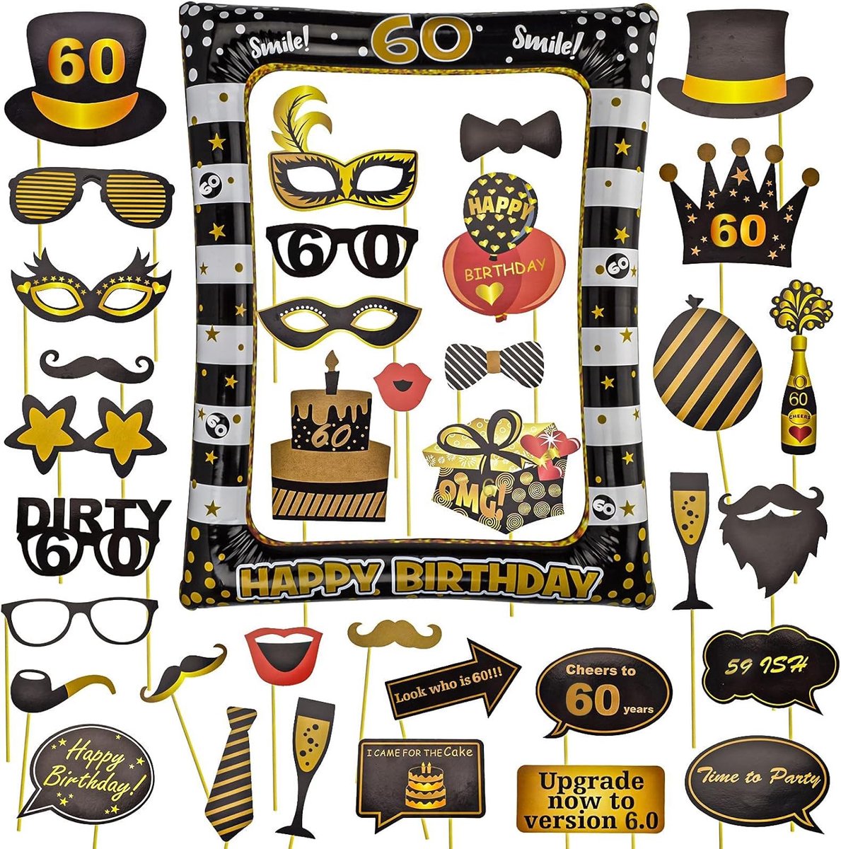 Fotobooth Props 60e Verjaardag - Glitter Frame - 35 Stuks - Maak onvergetelijke herinneringen - ShopVlot
