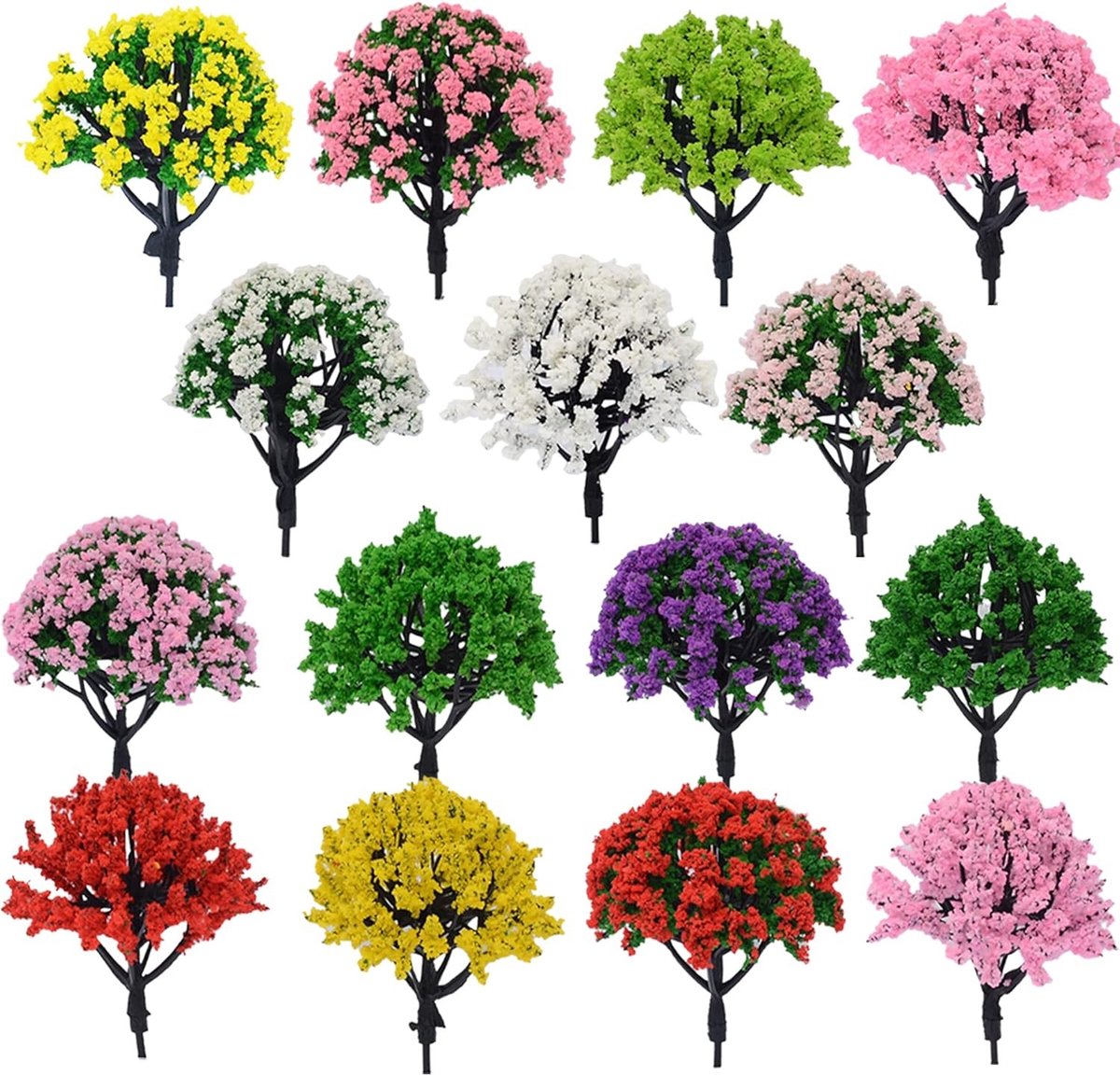 15 Stuks Modelbouw Bomen voor DIY Landschap Decoratie - Kleurrijke Plastic Bomen voor Tuin en Modelspoor, 15 Kleuren