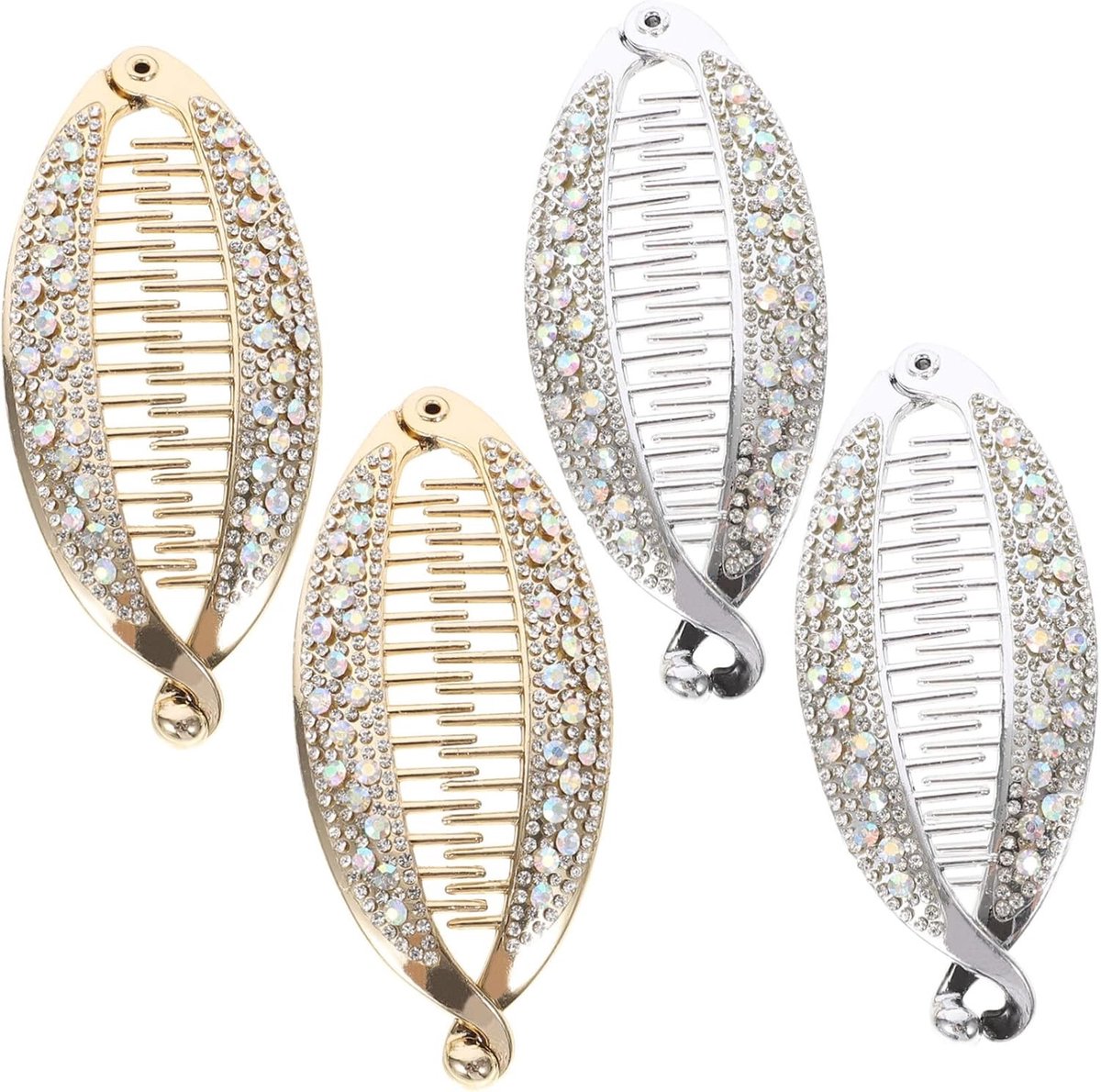 4 Stuks Vrouwen Haaraccessoires met Strass, Visvormige Haarspeld en Klemmen voor Mooi Haarstyling