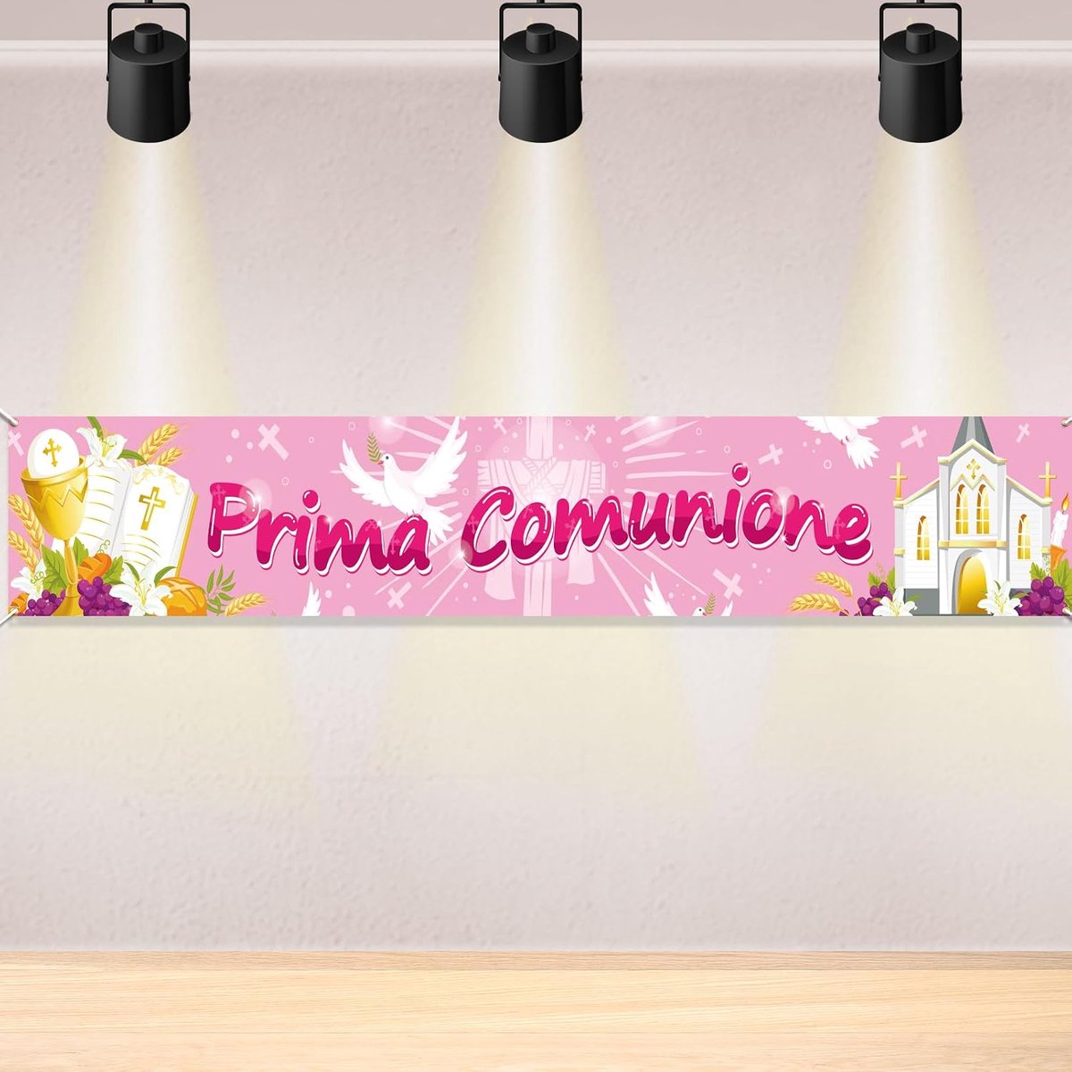 SnelShoppen - Prima Communie Striscione voor Meisjes - Roze Decoraties - Feestversiering - 1 Stuk - Perfect voor Communiefeestjes