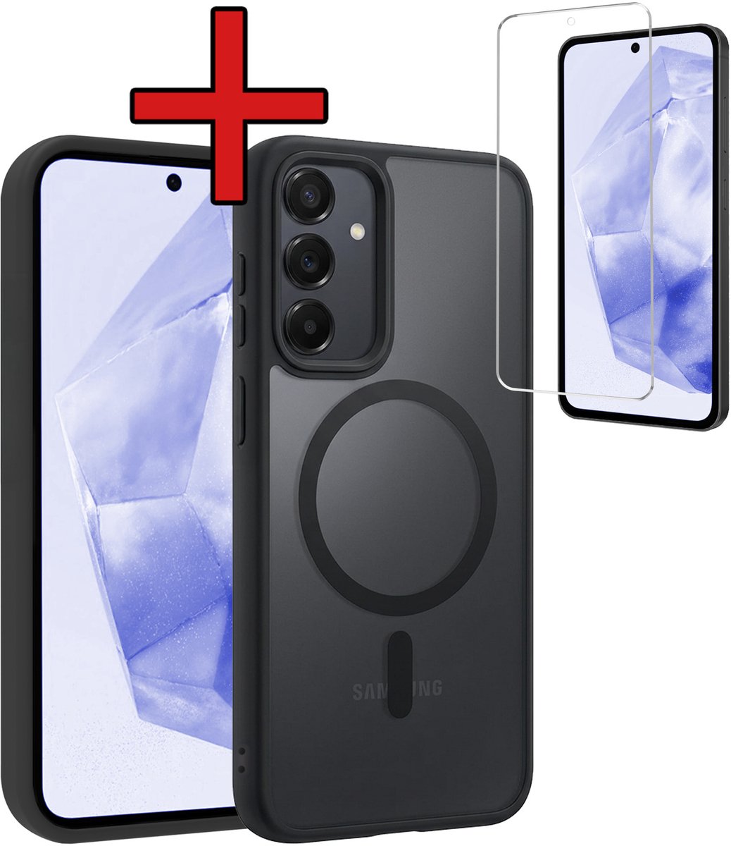 Hoesje - Met Screenprotector - Geschikt voor Samsung Galaxy A35 - Magsafe Compatible - Sterk & Shockproof - Shock Proof Case - Back Cover - Telefoon Hoes - Telefoonhoes - Zwart
