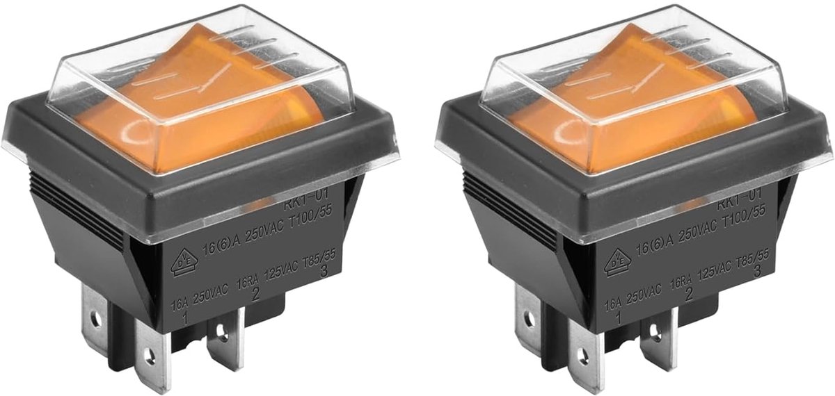 SnelShoppen - Heschen Rocker Switch ON-OFF DPST 4 Terminals 16A 250VAC Waterdichte Schakelaar met Bescherming 2-Pack Geel