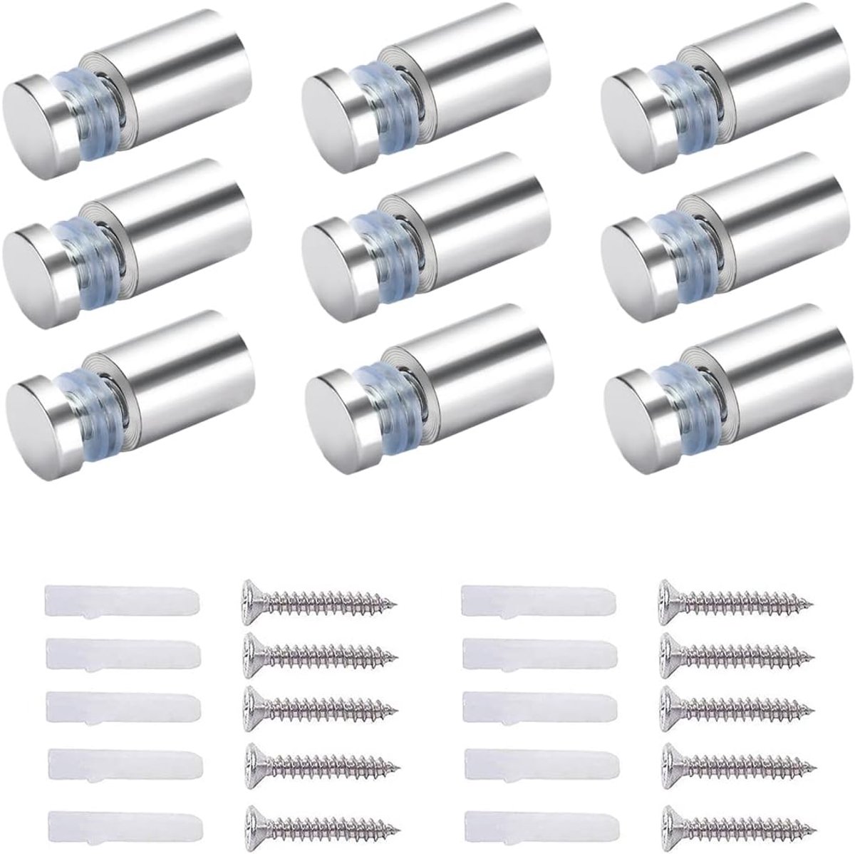 SnelShoppen - 40x Glas Standoffs Bevestigingsplaat Houder Spacer Schroeven voor Spiegel Glas Foto Lijsten, RVS 12x25mm, Inclusief Rubber Spacer