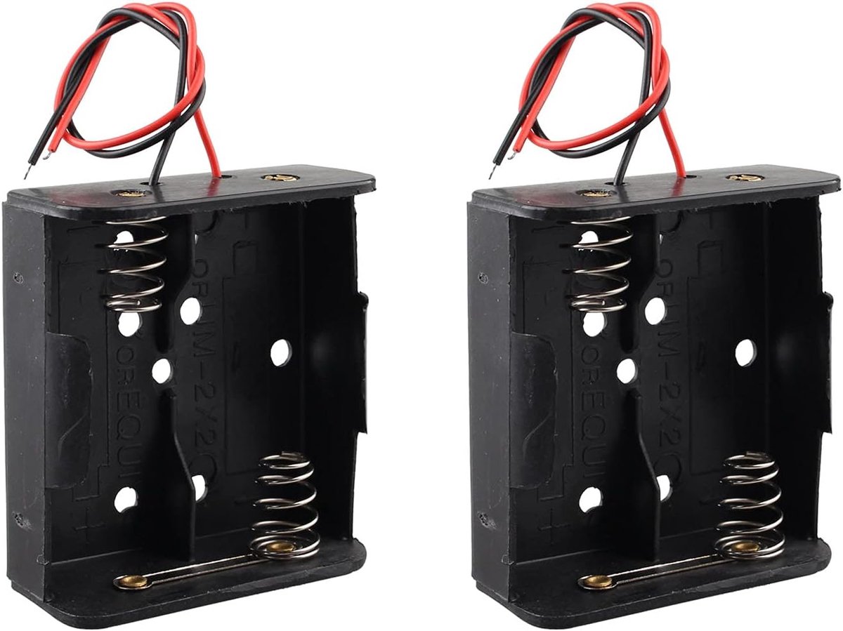 2Pcs 2 x 1.5V C Battery Holder Case, 3V Plastic Battery Storage Box with Wire Lead, 2 Slots Battery Box Black - ShopVlot