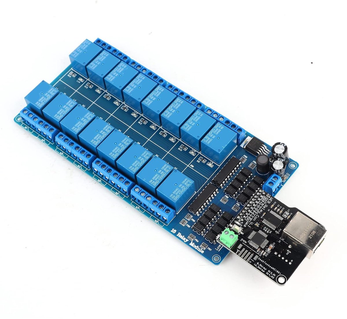 SnelShoppen - RJ45 Poort + 16-Kanaals Relais Ethernet Controle Module Netwerk Webserver voor Verlichting, Smart Home, LAN/WAN, Automatisering