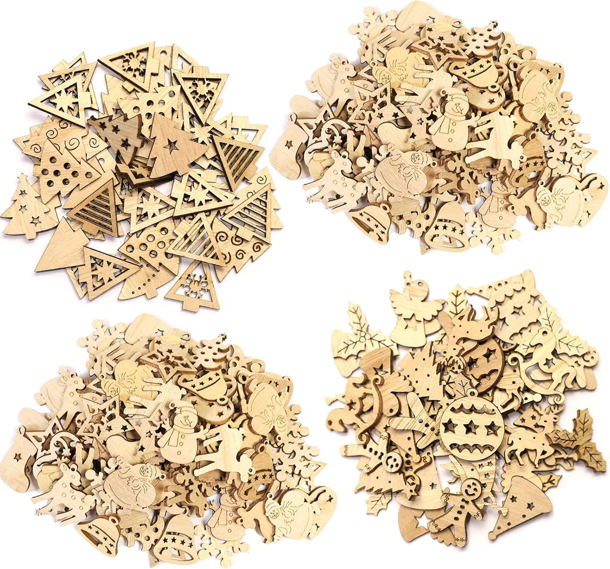ToBeIT 200 stuks mini-houten decoraties, hangers voor kerstboom, kerstman, sneeuwvlokken, houten schijven om te - ShopVlot