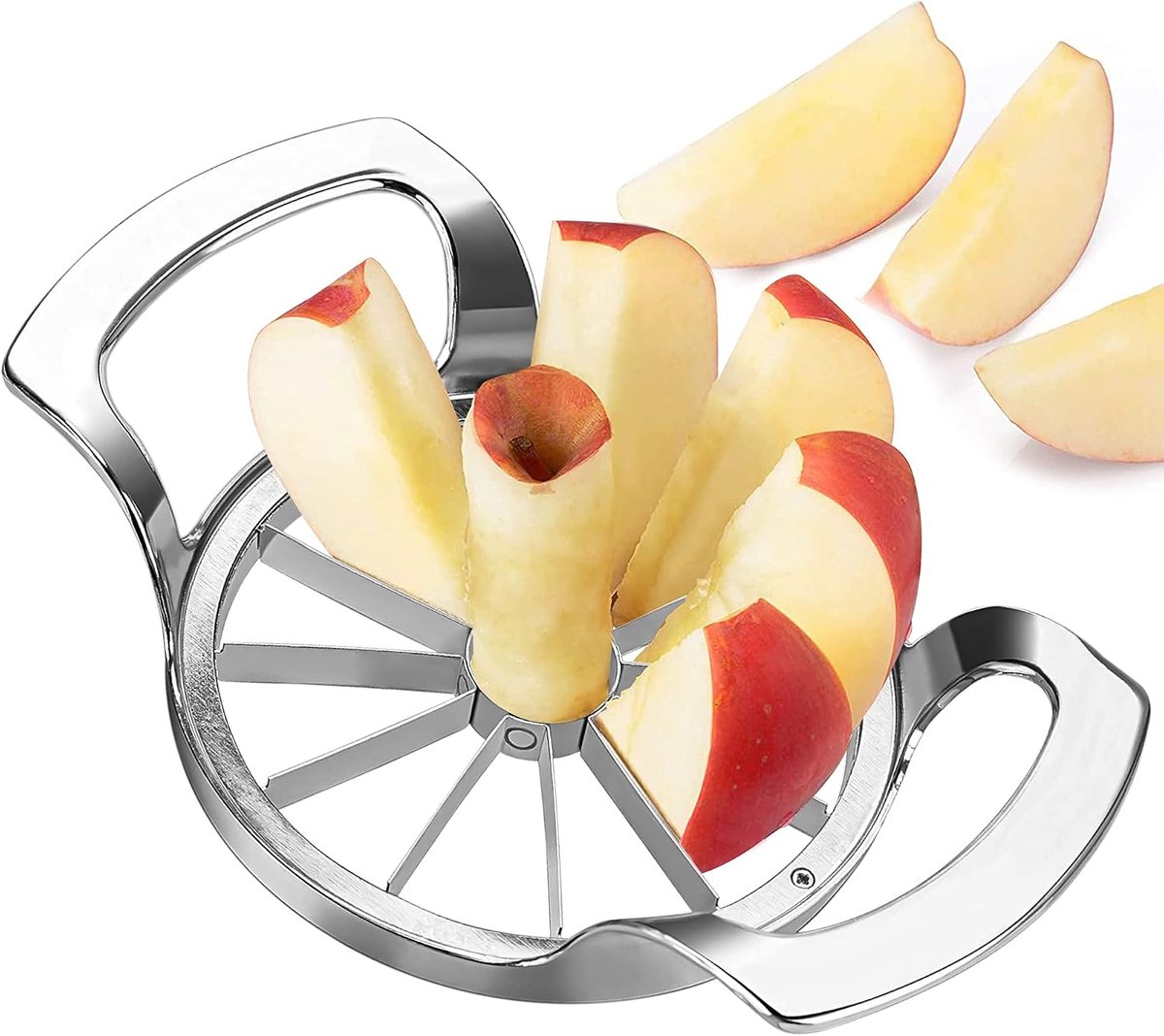 SnelShoppen - Appel Snijder met 12 Messen, Appel Schiller, Appel Ontpitter, Melon Cutter, 10 cm, RVS Fruit Snijder voor Appels en Peren, Ideaal voor K