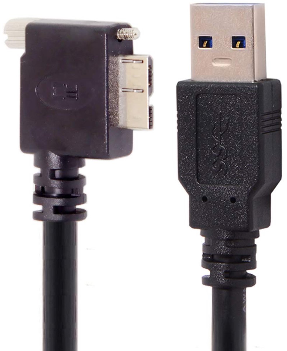 SnelShoppen - 5m 90 Graden Hoek Micro USB Schroefmontage naar 3.0 Gegevenskabel voor Industrieel Camera Gebruik - Ideaal voor Fotografie, 16Ft Lange K