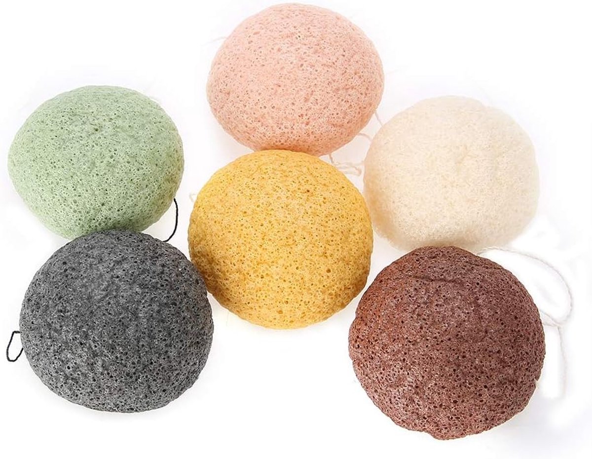 SnelShoppen - 6-delige Konjac Spons Set, 100% Natuurlijke Reinigingspuff, Biologisch Exfoliërende Gezichtspons voor Gevoelige Huid - Veilig voor Baby'
