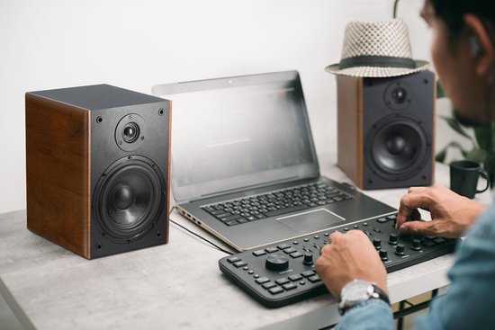 Boekenplankluidsprekers - Paar - Compacte boxen - Muziek luisteren - 2-weg systeem - 65 inch woofer - Bruine houtlook — afbeelding 5