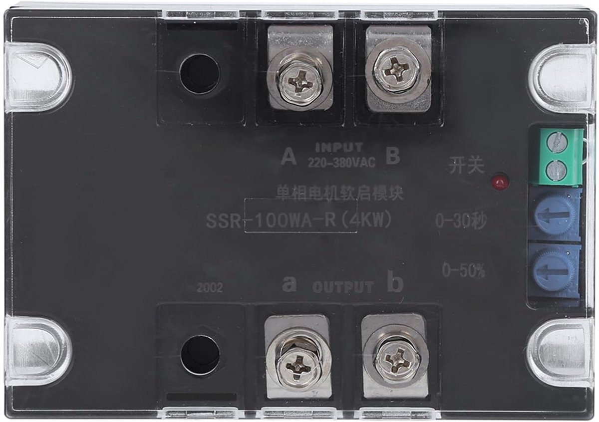 SnelShoppen - SSR-100WA-R (4KW) Motor Softstart Controller met Instelbare Softstart tot 30 Seconden voor Enkele Fase Motoren, Eenvoudige Aansluiting,