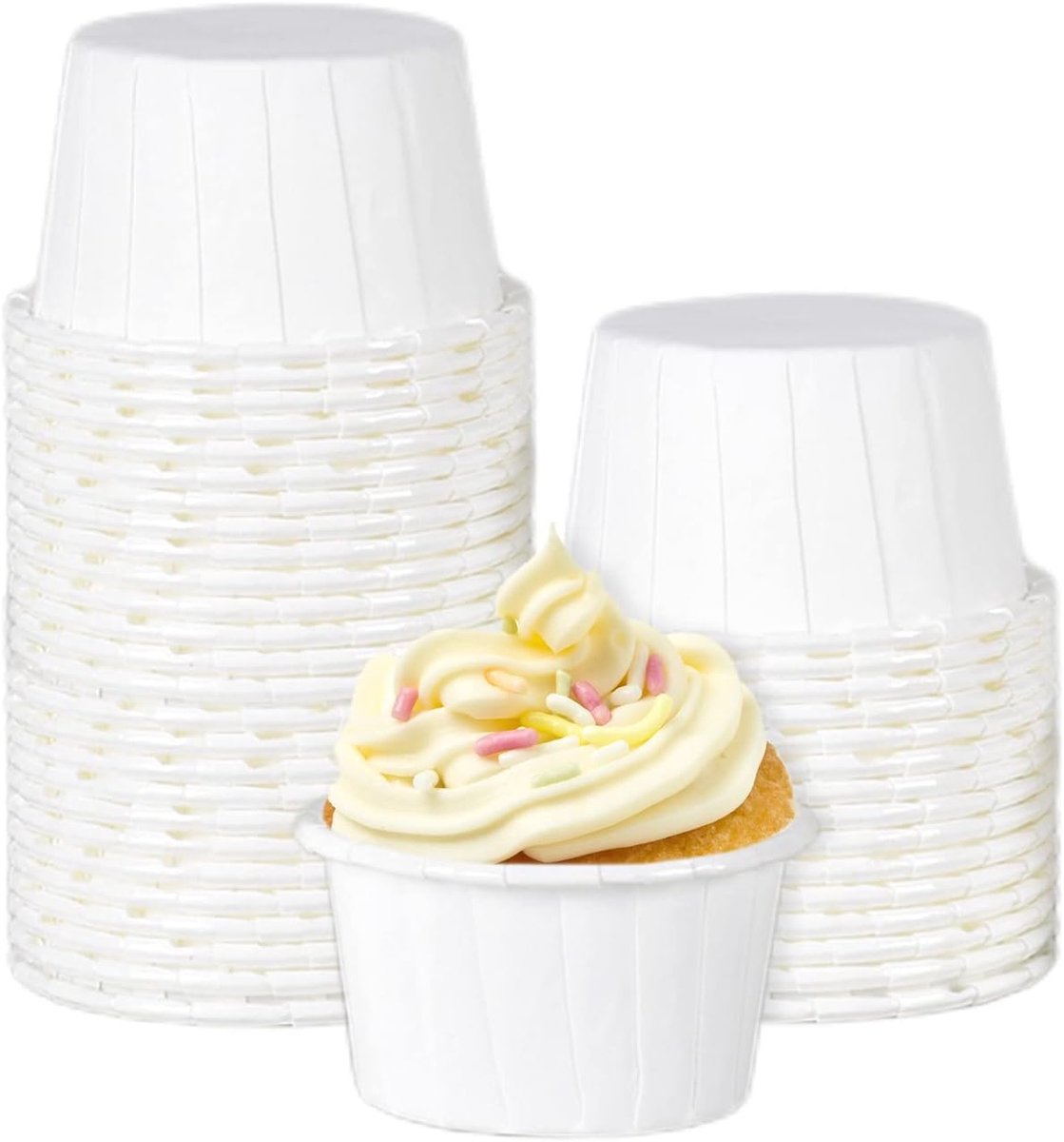 SnelShoppen - 100 Stuks Cupcake Cups, Mini Papieren Cake Muffin Bakvormpjes, Witte Muffin Wrapper voor Verjaardag, Bruiloft en Feest