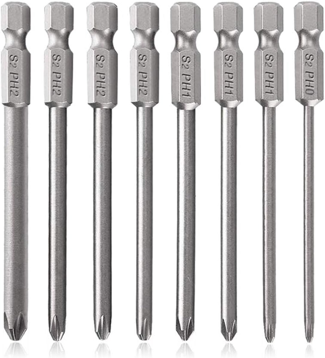 SnelShoppen - 8 Stuks Magnetische Phillips Schroevendraaiers 1/4 Inch Hex Shank S2 Staal PH0/PH1/PH2, Lengte 75mm, Voor Precisiewerk en Klussen