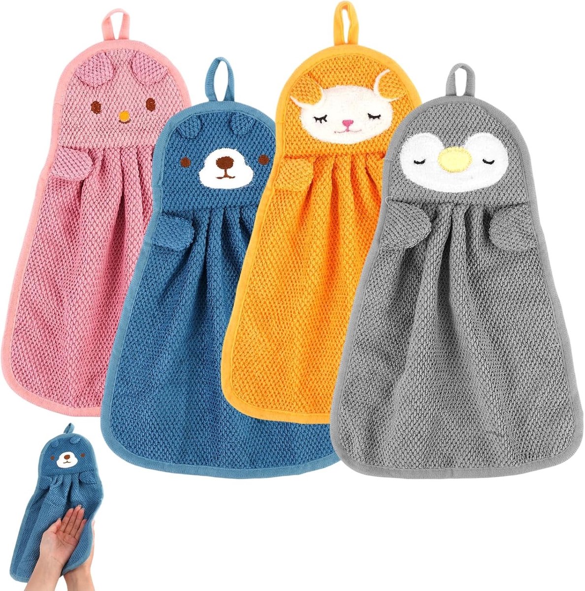 Schattige dierenhanddoeken - 4 stuks, absorberend en sneldrogend, ideaal voor keuken en badkamer, perfect voor kinderen en volwassenen