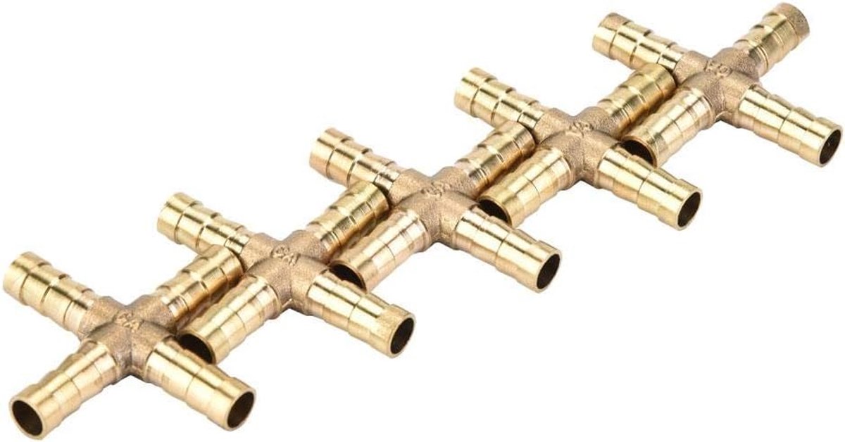 SnelShoppen - 5-delige Messing 4-Weg Slang Universele Koppeling voor Lucht Water Olie Gas Brandstof 8mm - Duurzaam en Roestvrij