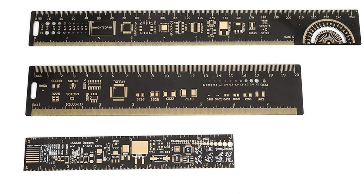 SnelShoppen - PCB Liniaal Set van 3 Stuks, Multi Functionele SMD Linialen van 6.3/7.87/10.23 Inch voor Elektronica, Meetgereedschap voor Ingenieurs, C