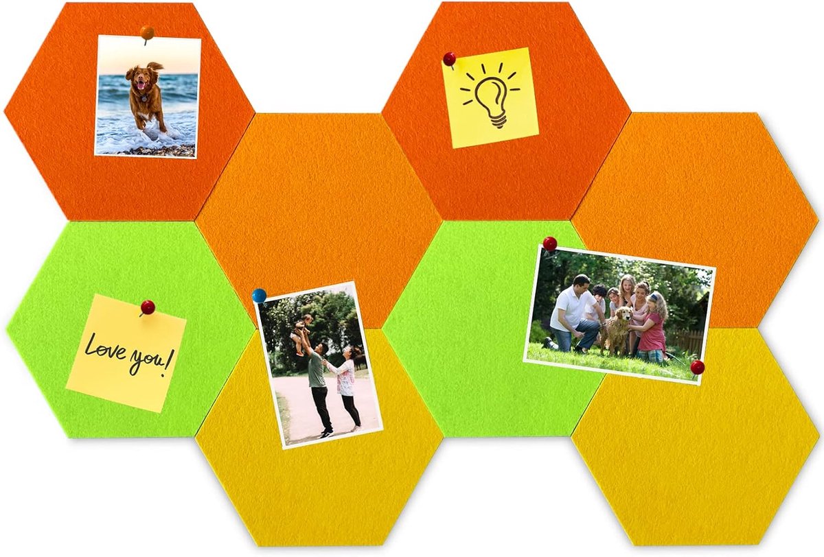 SnelShoppen - 8 Stuks Hexagonale Vilt Kurkbord Tegels, Zelfklevend DIY Prikbord voor Kantoor, School, Thuis, Wanddecoratie, Stickers, Notities, Foto's