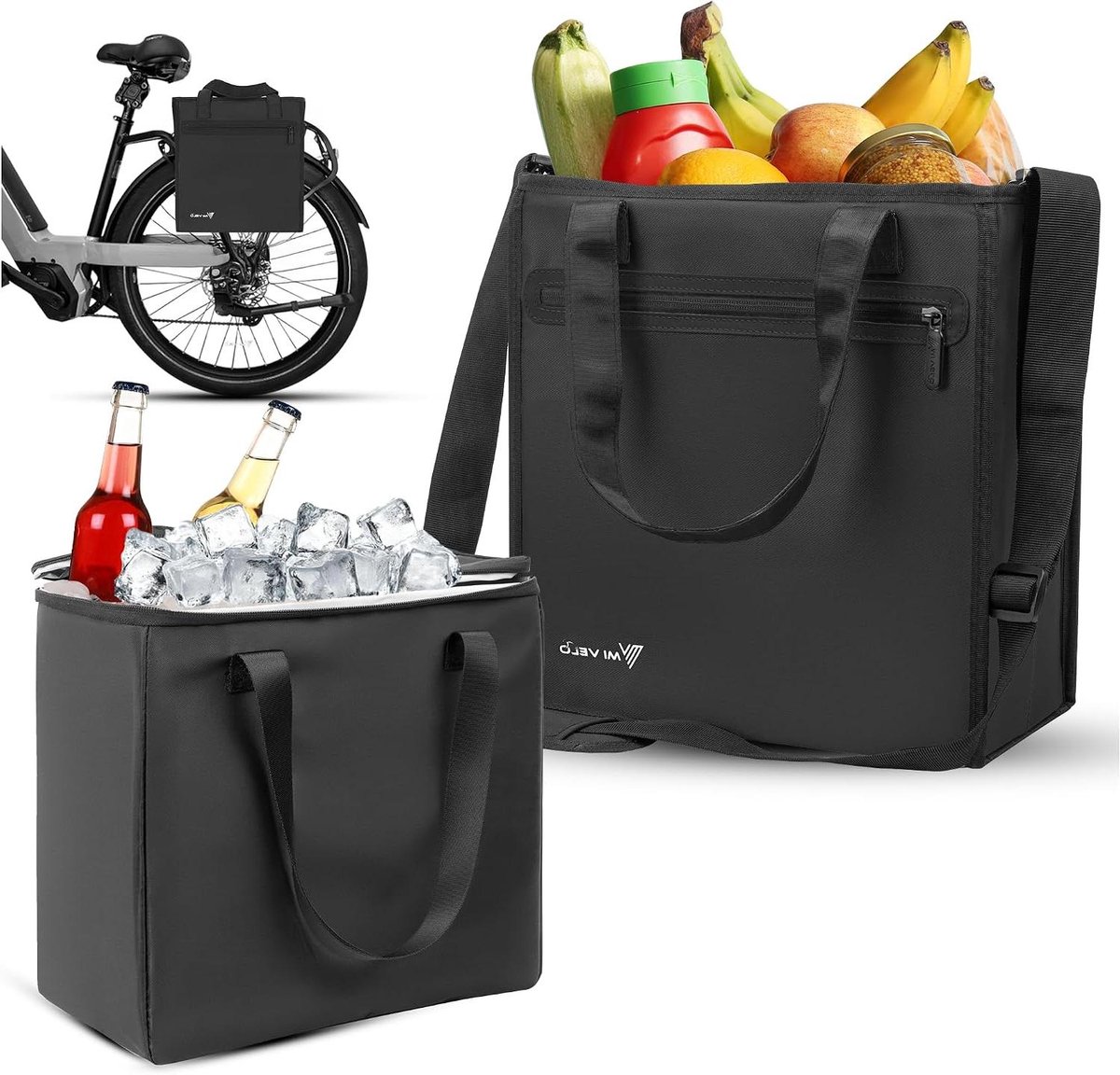 Fietstas Bagagedrager - Winkeltas Shopper - Boodschappen Vervoeren - Uitneembare Koeltas - 25 Liter - Zwart