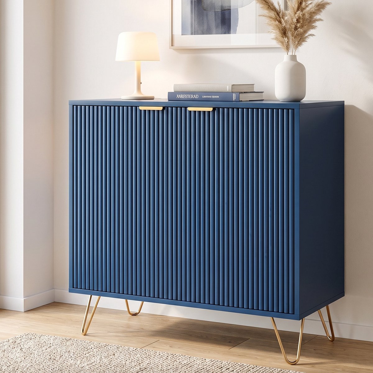 Dressoir - Opbergkast met 2 Deuren - 80x40x78 cm - met Legplank - Hout en Metaal - Modern - Donkerblauw