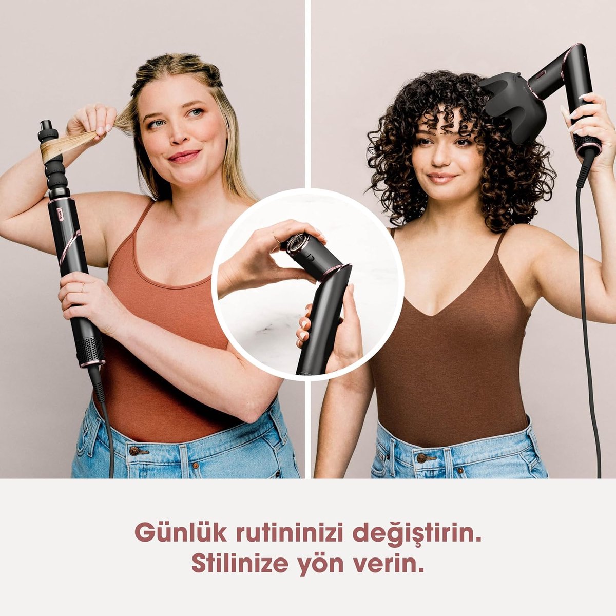 Haarstyling Tool - Heteluchtborstel Krultang - Haar Stijlen Krullen - Automatische Krullers - 700 gram - Zwart Roségoud