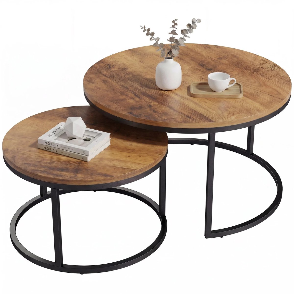 Bresht Salontafelset - Set van 2 - Industrieel - Waterbestendige afwerking- Bruin/Zwart - 60 × 60 × 45 cm - 45 × 45 × 40,5 cm