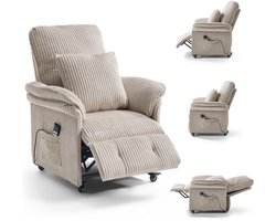 Asukale-Elektrische relaxfauteuil met dubbele motor - woonkamerbank - tv-stoel met relaxfunctie - met wielen - verstelbare rugleuning en voetensteun - zijvakken - corduroy stof - gebroken wit