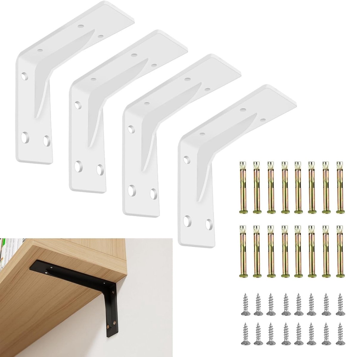 Zware metalen hoeksteunen voor planken, 4 stuks, wandbevestiging, 135mm x 125mm, ideaal voor opslag en organisatie