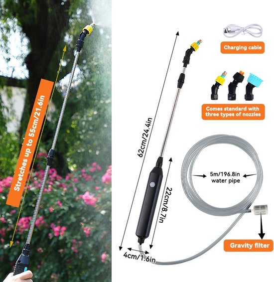 Elektrische Tuinsproeier - Tuinsproeier - Oplaadbare Spuitlans met 4 Nozzles en 5 m slang - Draagbare Elektrische Spuitlans - voor Water geven en Besproeien van Planten — afbeelding 5