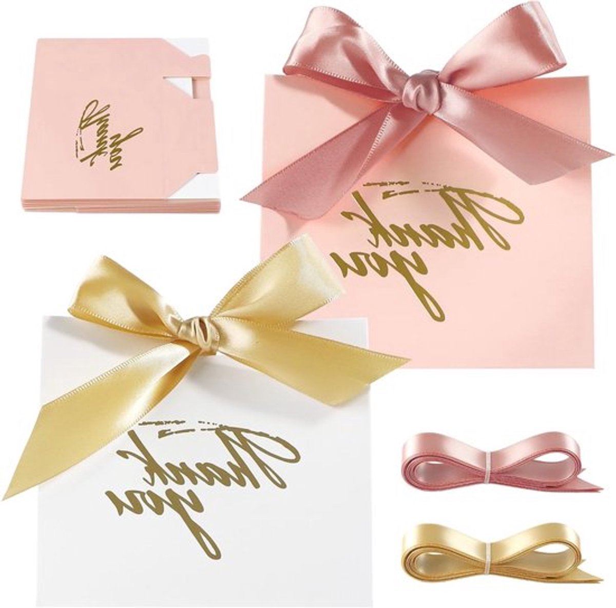 24 Stuks Luxe Cadeaupakketten voor Feesten, Verjaardagen en Bruiloften met Kleine Papieren Tassen in Wit en Roze