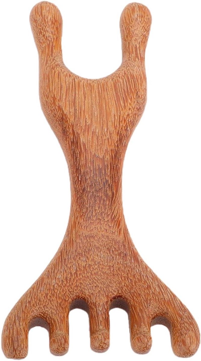 Houten Hoofdmassage Kam - Sandelhout Stimulator - Hoofdhuid Ontspanning - Vijf Klauw Gewei Vorm - 13x6x1.9cm - Houtkleur
